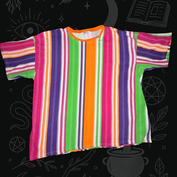Vogue Tops - Vintage 80s/90s VOGUE All-Over Stripe Colorful Tee